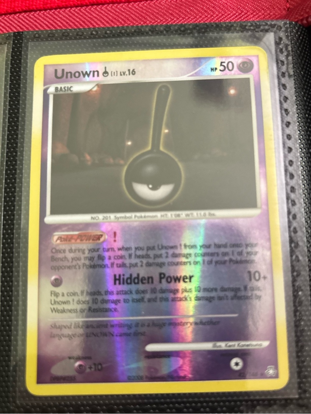 Reverse Holo Legends awakened Pokemon Unown Psychic  Card Yellow Purple Black